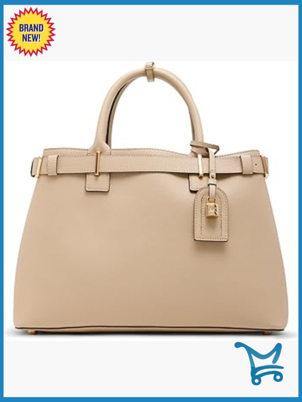 Large Convertible Satchel Bag with Belted Design and Lock Detailing